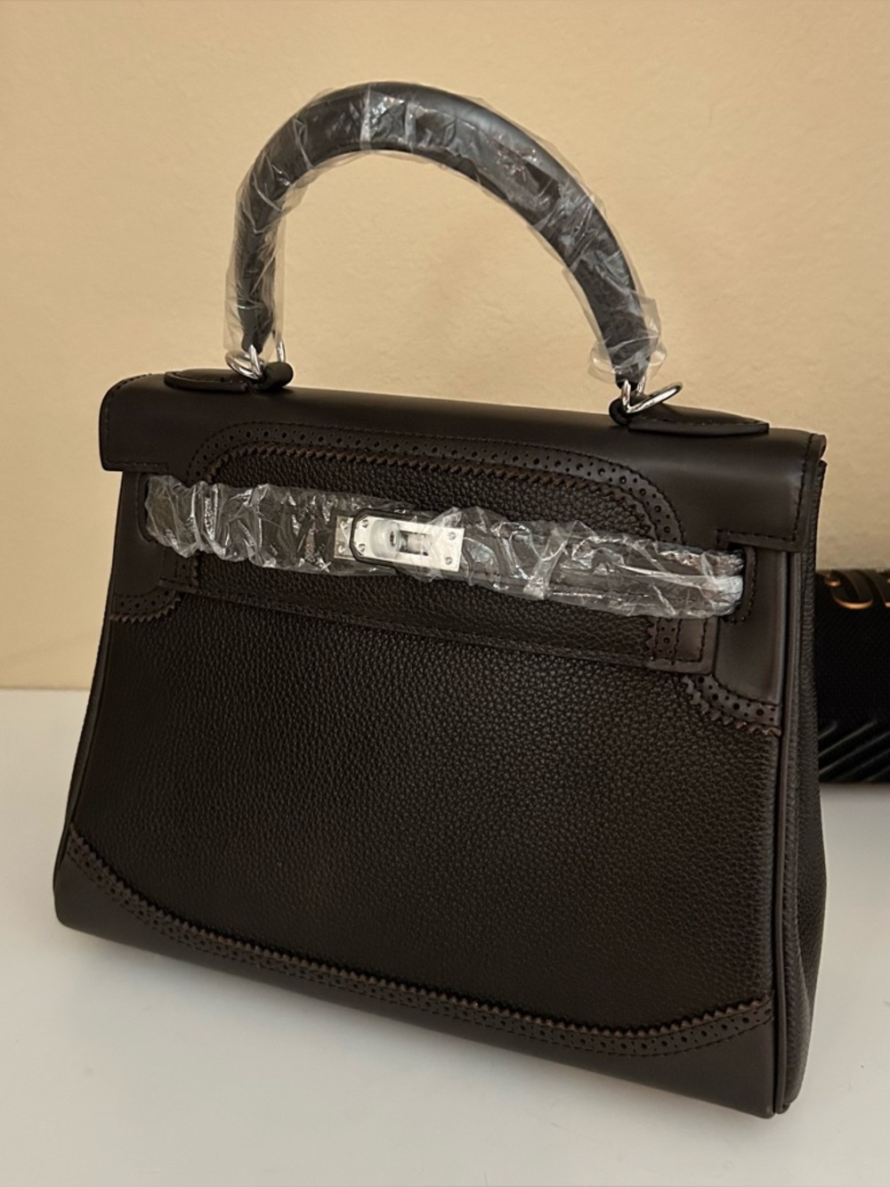 25cm Ebene Lace Top Handle Leather Satchel